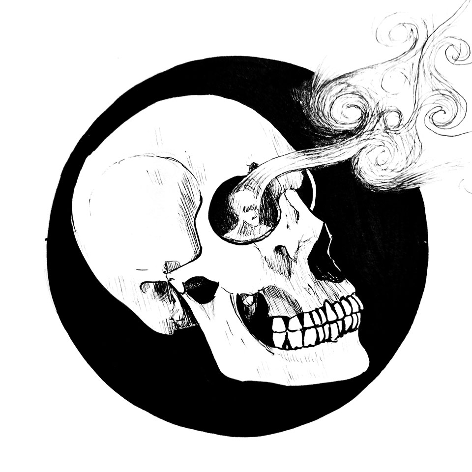 Illustration d'une main écrivant sur fond de fenêtre donnant sur un paysage de nature, un personnage gravit la main qui devient une montagne