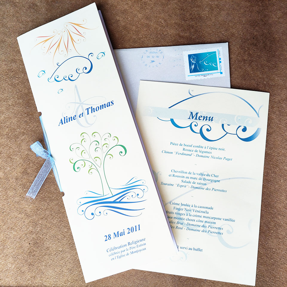 Livret de messe, menu et timbre