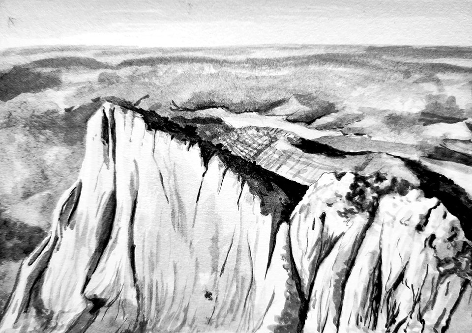 Illustration au lavis encre de Chine de la crête de la montagne Sainte-Victoire
