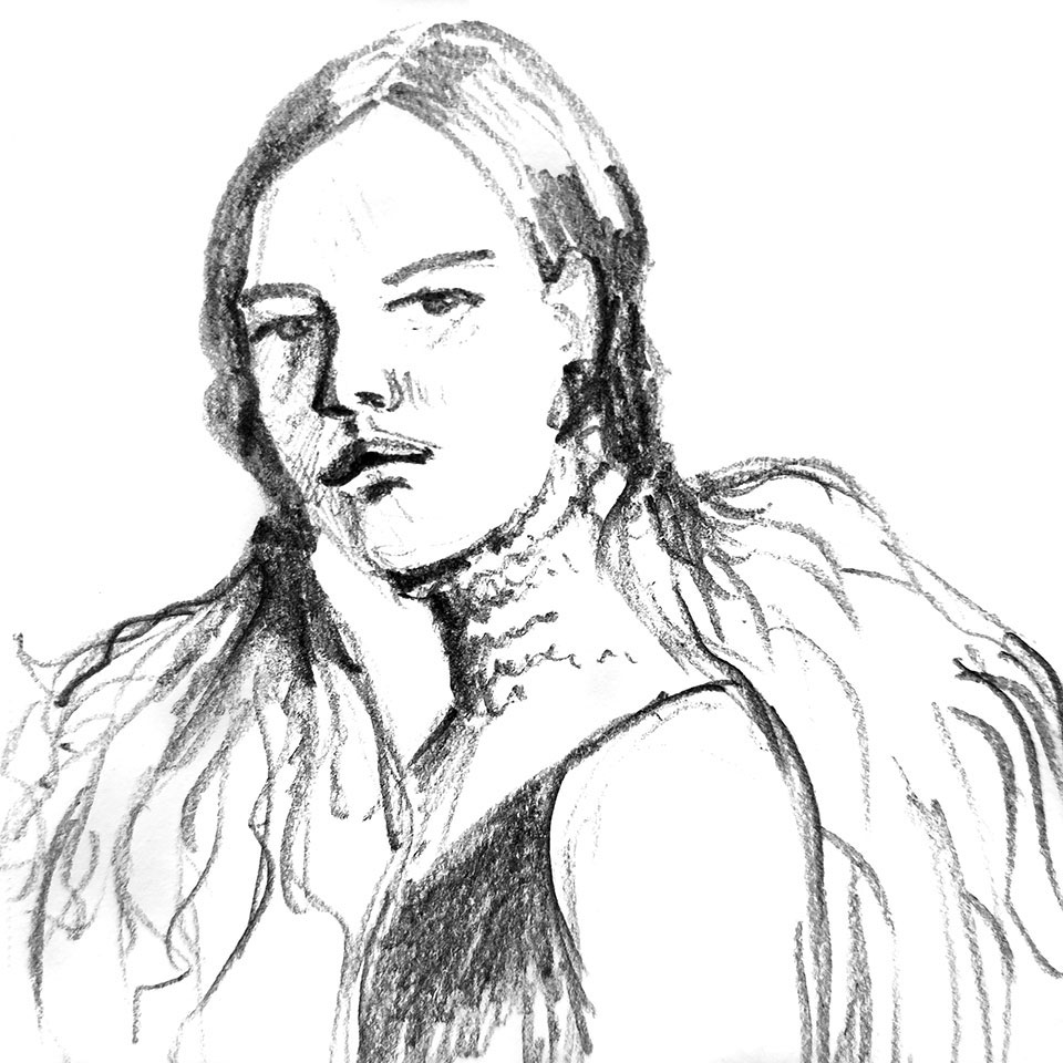 Portrait crayonné en 5 min d'une jeune fille avec des couettes volumineuses