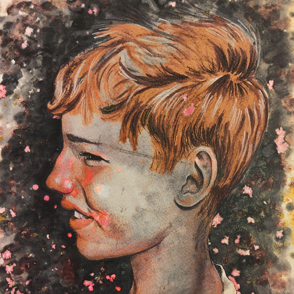 Illustration d'un portrait de garçon de profil à l'encre végétale